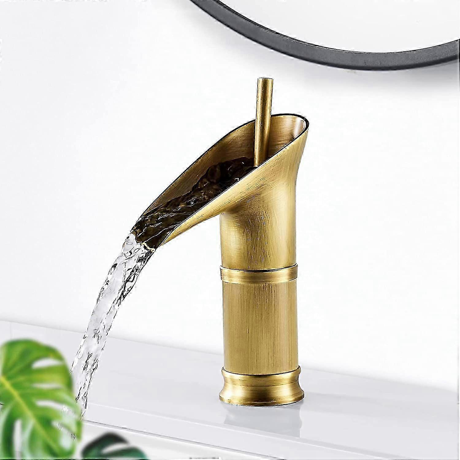 Sink Faucet Waterfall Sink Faucet Antique Brass Hot and Cold Faucet...