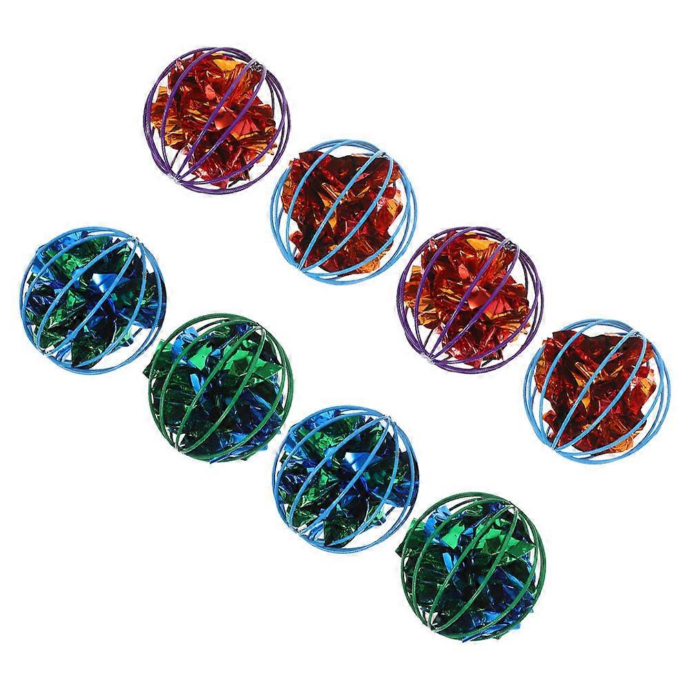 Crinkle Ball Cat Toy for Pets Interactive 8Pcs Colorful Cage Hanging Balls
