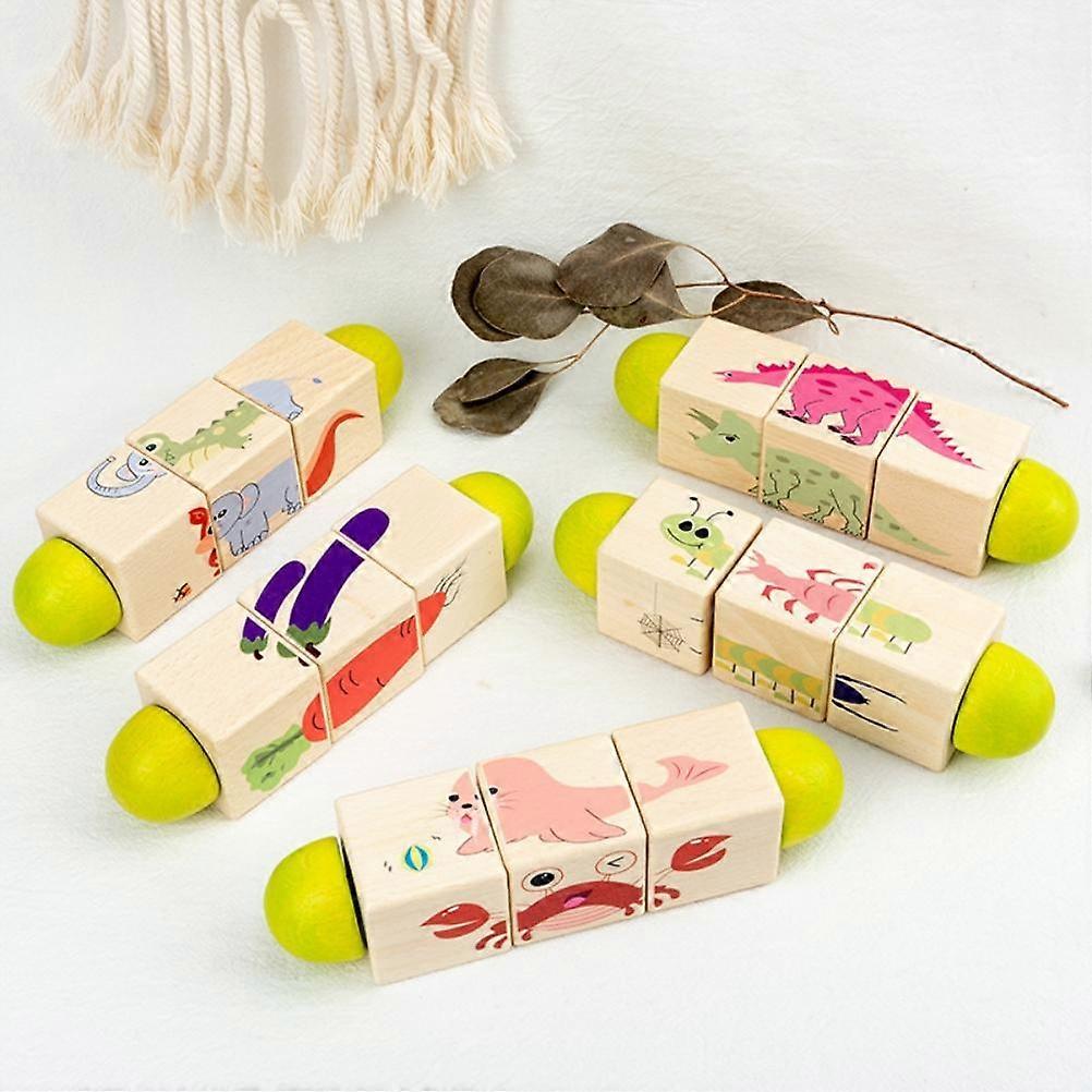 Wooden Rotatable Animal Puzzle Block Toy 4x4x17cm for Kids