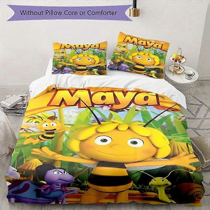 TE763 3pcs Maya Sleeping Bedding Set - Soft, Breathable, HD Printed Cover with 1 Comforter and 2 Pillowcases - Vibrant Cartoon Design, E