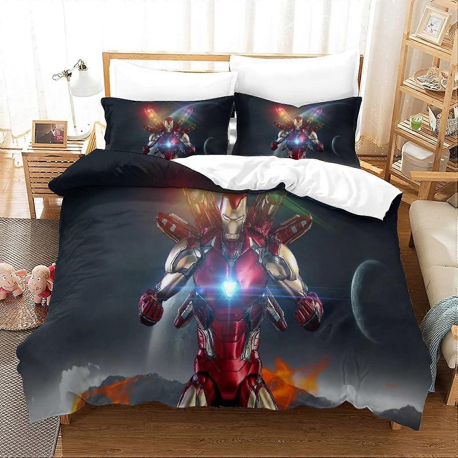 Duvet Cover Set Double Iron Man Printed Duvet Covers Bedding Set for in Kids Teens Adults Soft Hypoallergenic Quilt Cover with Pillowcase with Zipeer 