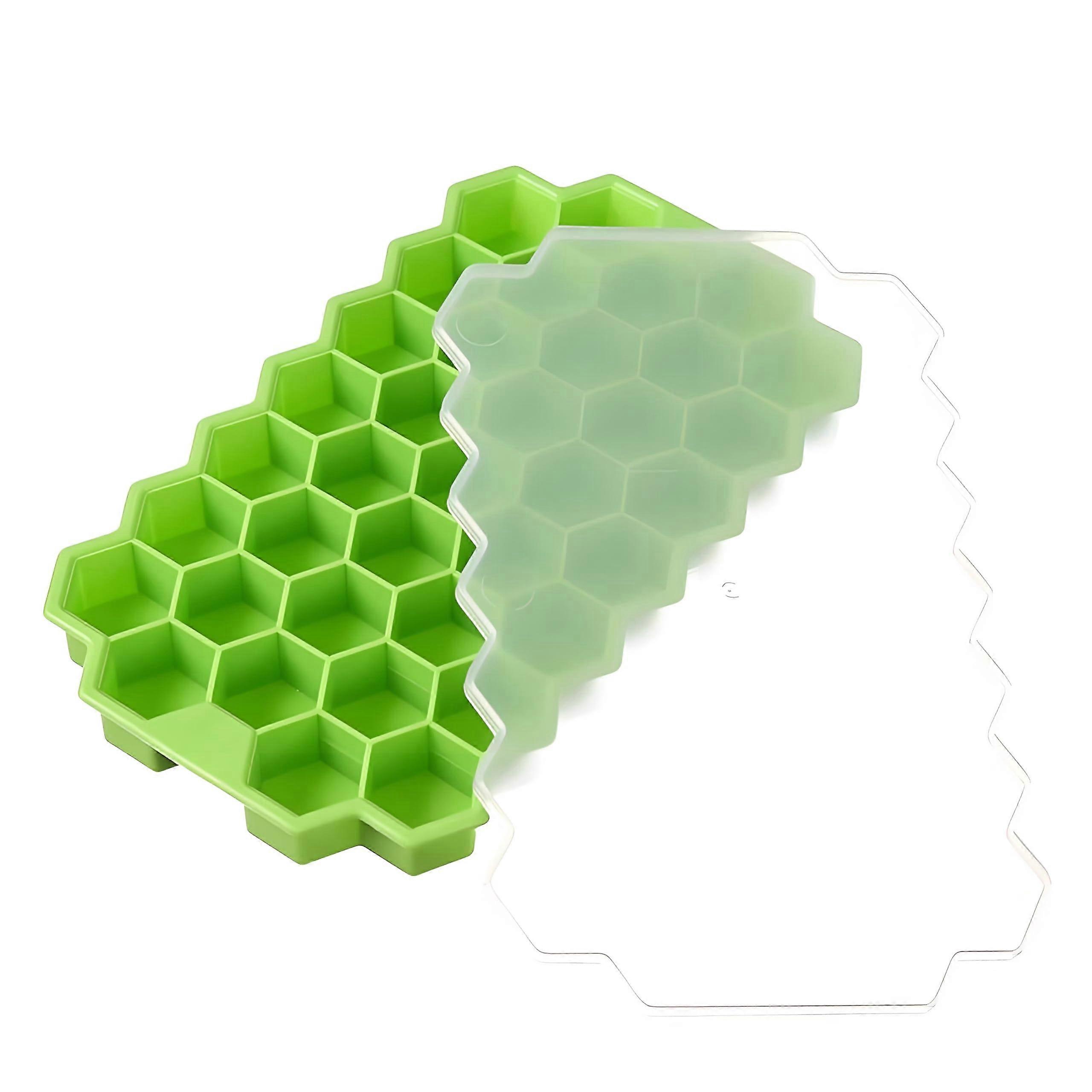 Ice Trays Maker 37Cube Silicone Ice Tray With Lids, Flexible Freezer Tray For Whiskey And Cocktails, Green 1 Pack