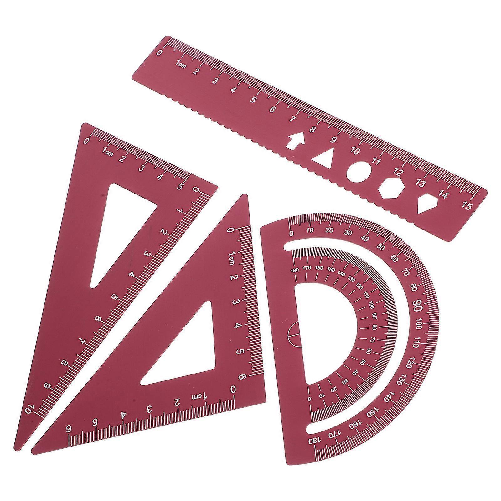 8Pcs Red Aluminum Alloy Ruler Set for Classroom Metal Drafting Tools