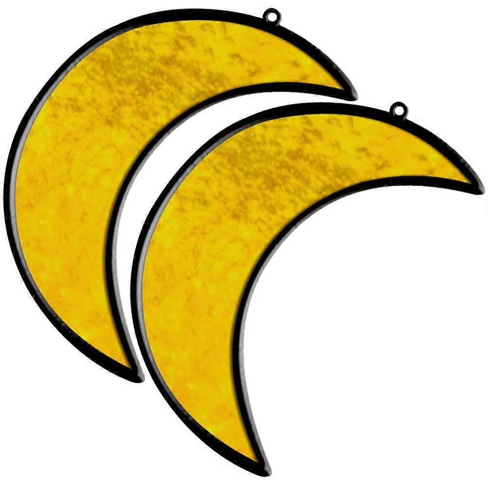 Yellow Stained Acrylic Moon Window Hanging for Decoration Use 4Pcs