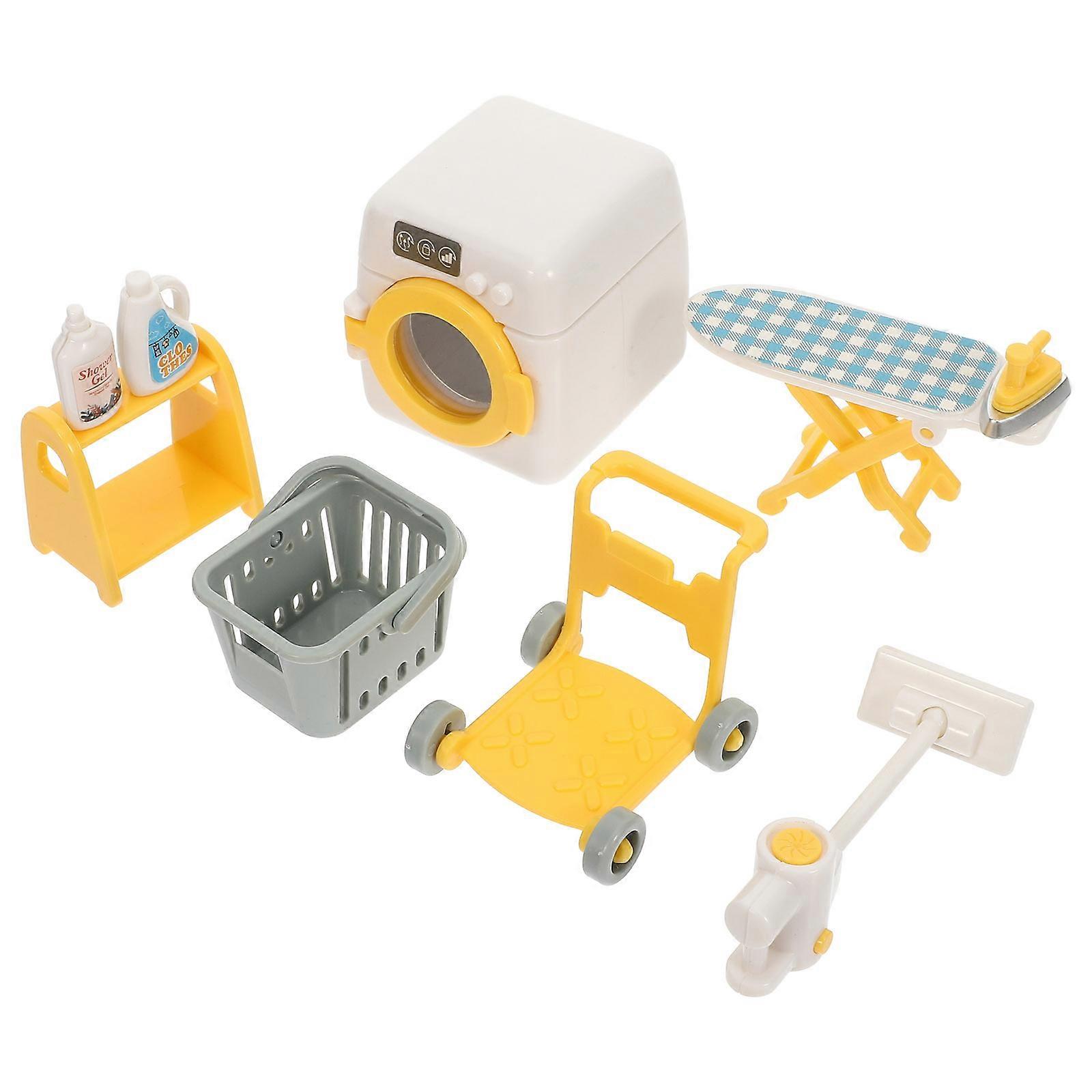 Small Washing Machine Toy for Creative Play 4Sets Doll Laundry Room Model