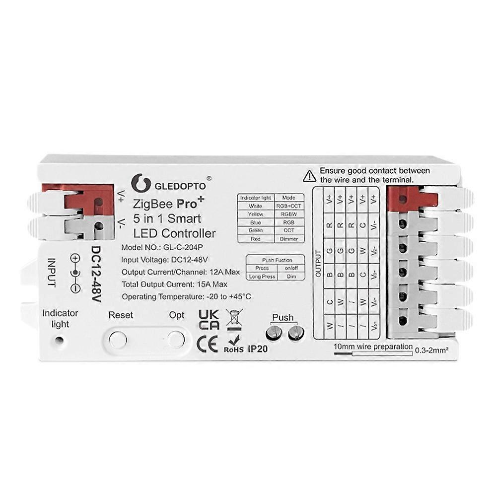 GLEDOPTO GL-C-204P خمسة في واحد وحدة تحكم شريط إضاءة 12-48 فولت جهد عريض Zigbee + 2.4G RF متوافق مع HA