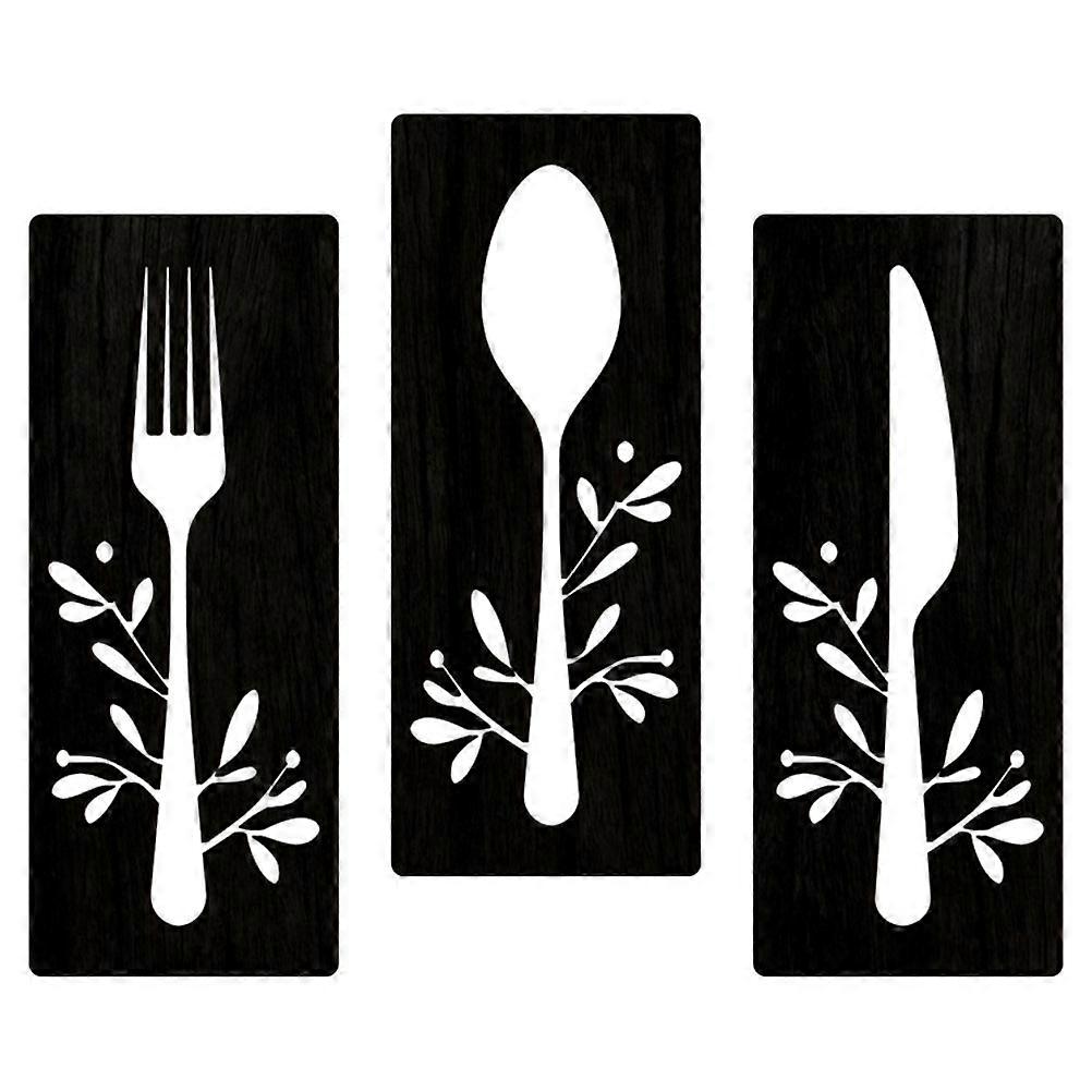 Black Wood Sign Wall Decor with Fork Spoon Cutter for Dining 3Sets