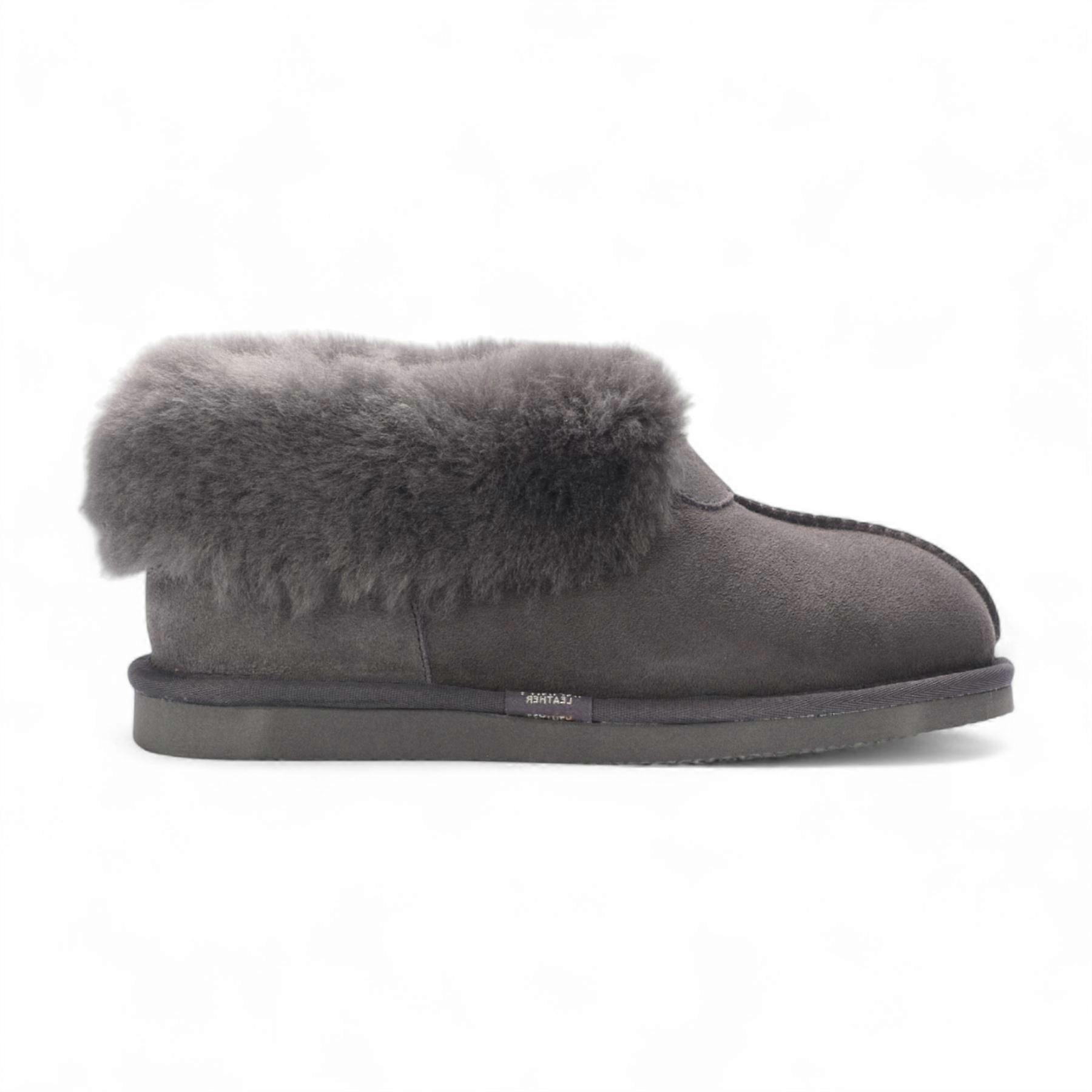 Women's Sheepskin Suede Ankle Slippers Grey Slip-On Bootie Winter Non-Slip Comfort