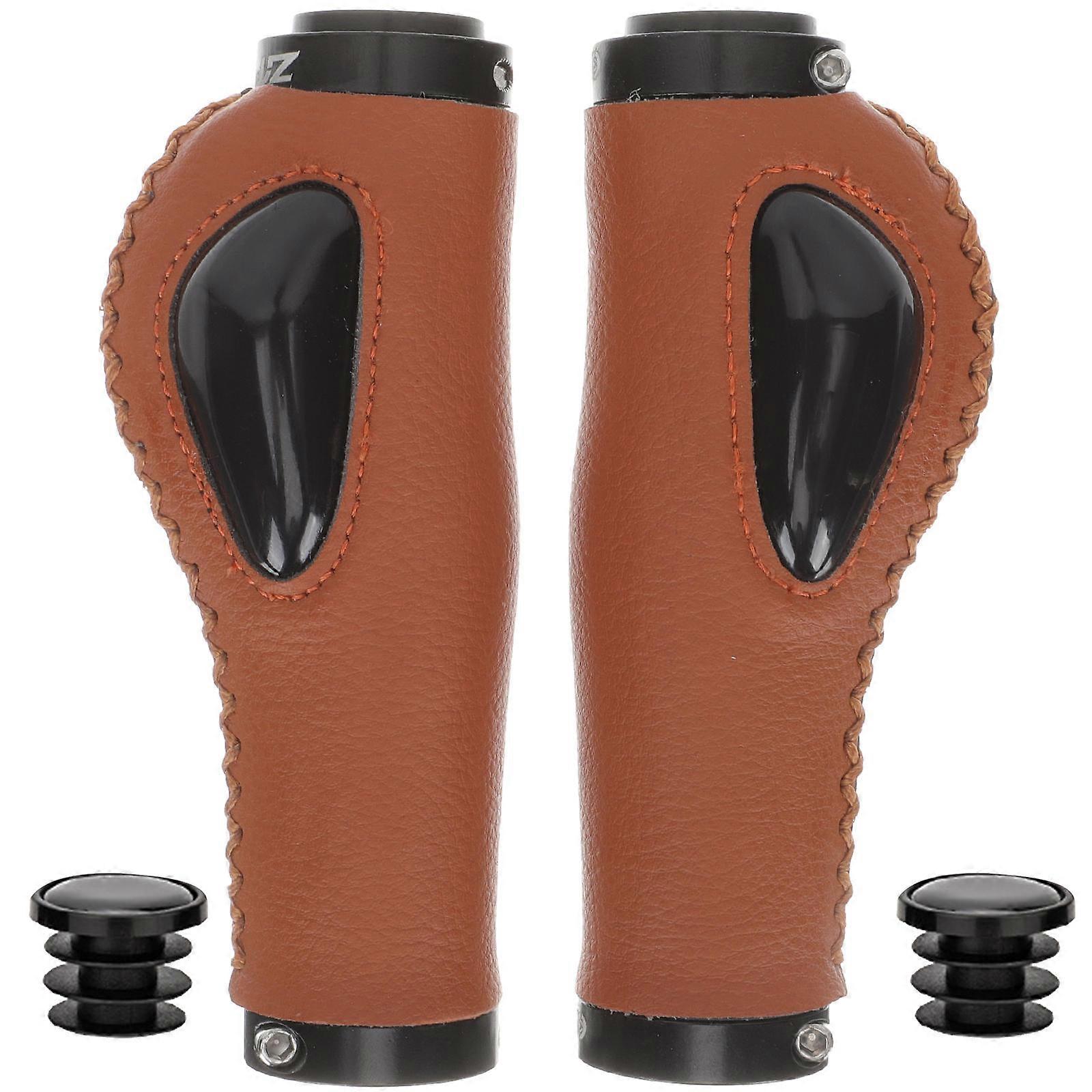 Brown Ergonomic Bike Handlebar Grips 1 Set Non-Slip Cycling Handle Protector Rainy Weather Anti-Slip