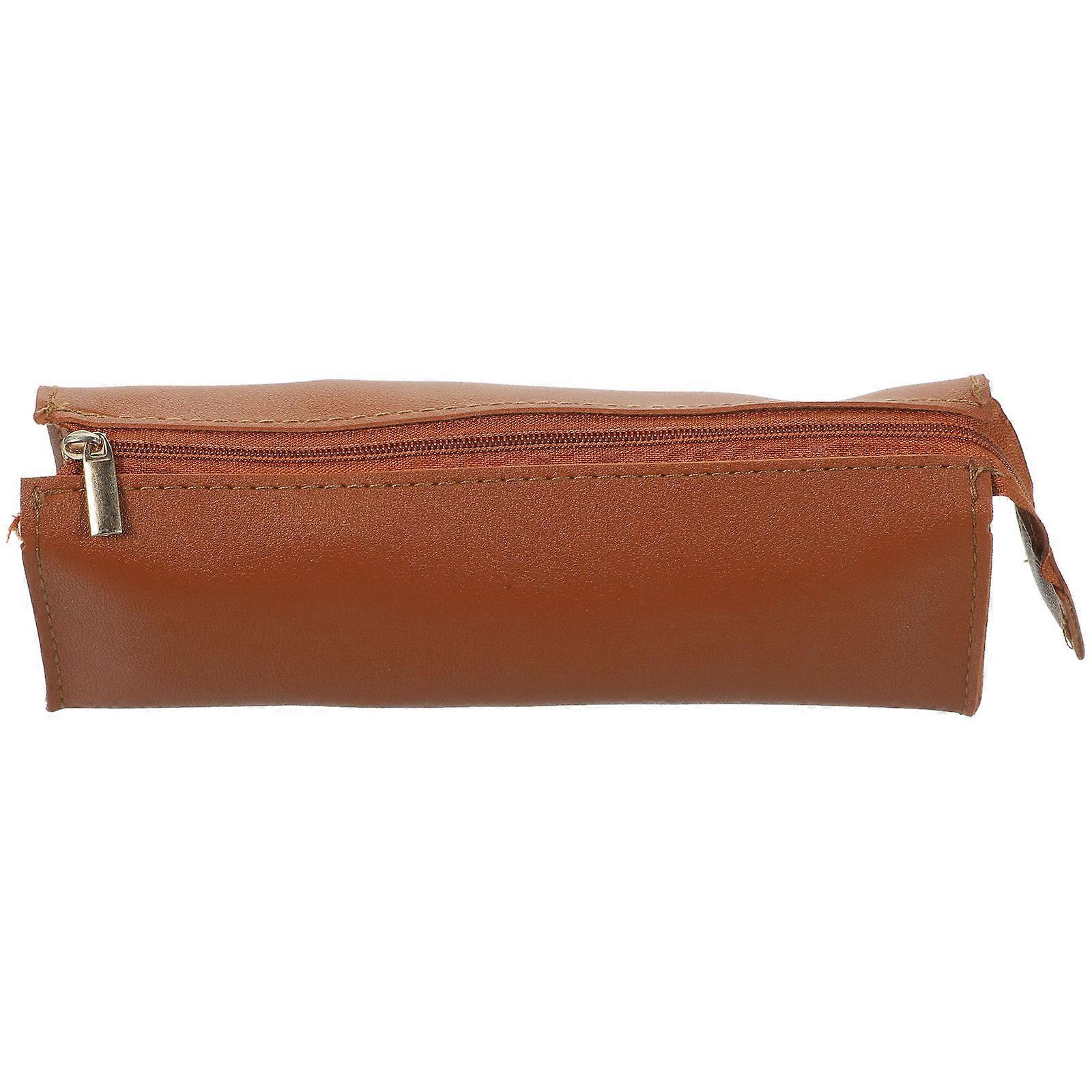 Pencil Pouch for Storage Use Brown Color Portable 2Pcs Set