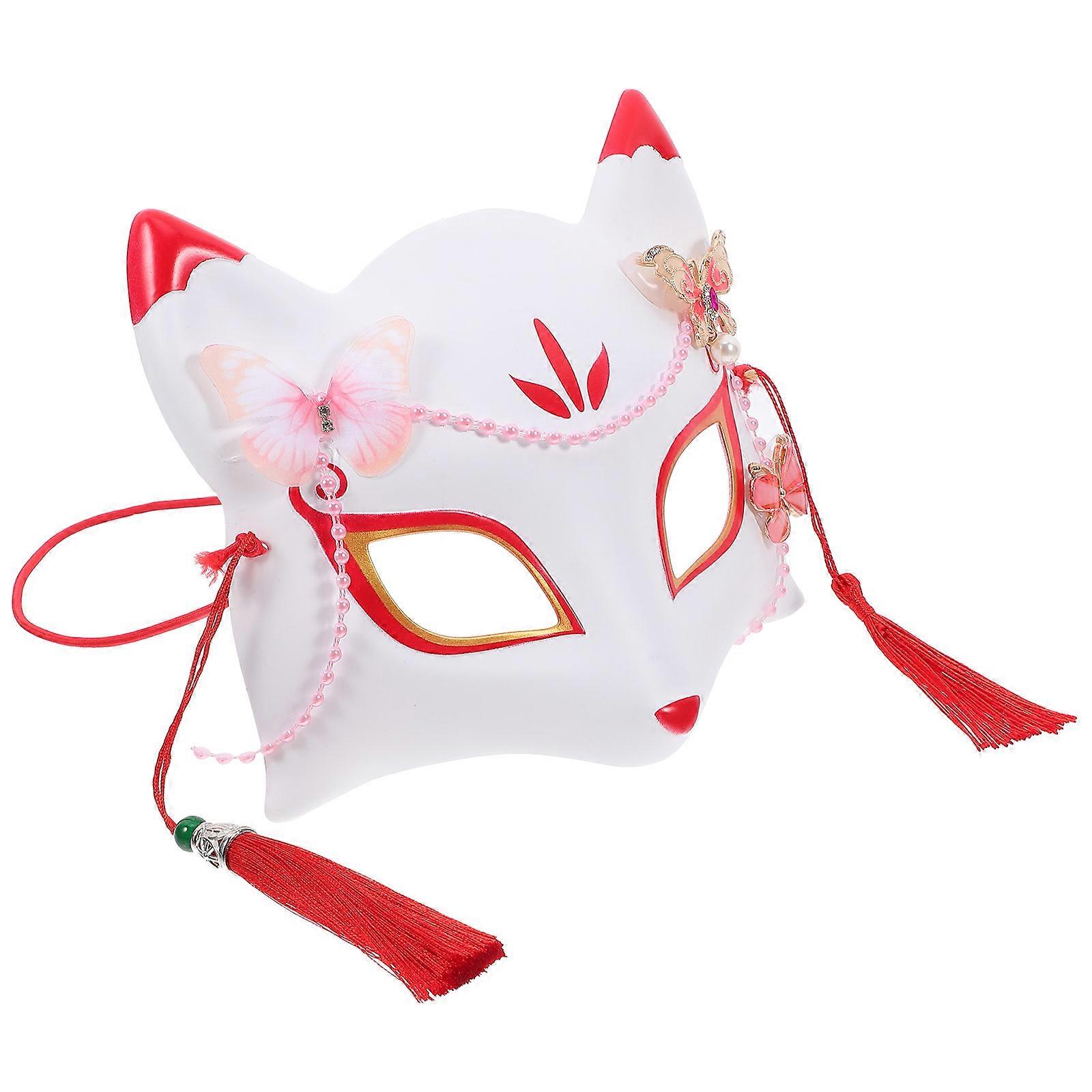 Fox Half Face Mask for Decoration 2Pcs White ABS Material Cosplay