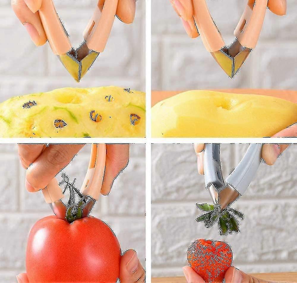V-shape Strawberry Sheller, 2 Pieces Pineapple Cutter, Tomato Potato Pineapple Stem Stripper Vacuum Fruit And Vegetable Corer And Slicer