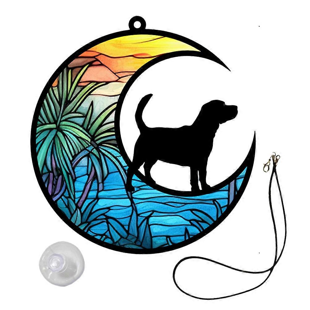 4Pcs Dog On Moon Decoration Window Pendant For Home Office And Garden Simple Multi Color Acrylic Ornament