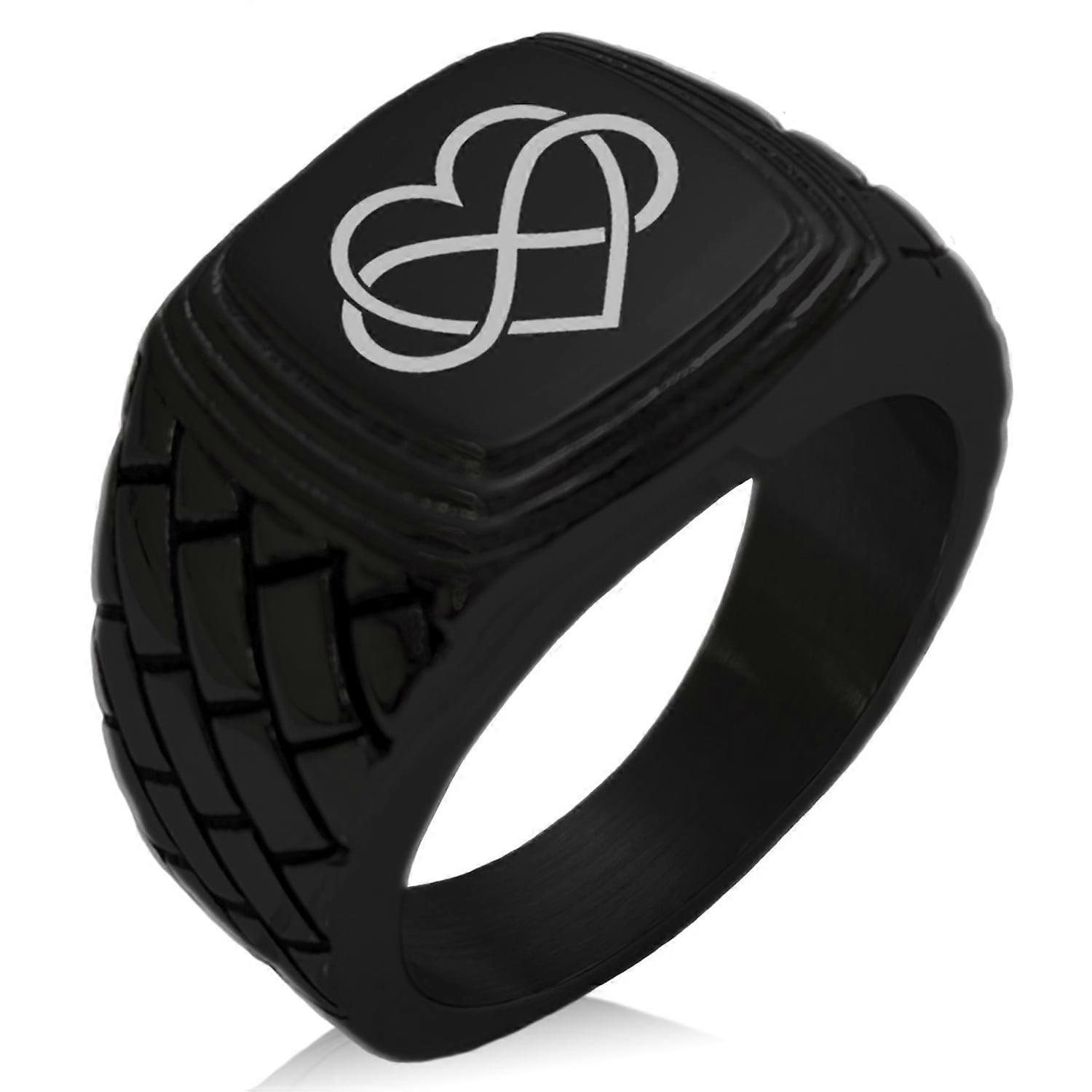 Stainless Steel Intertwined Infinity Heart Geometric Pattern Step-Down Biker Style Polished Ring