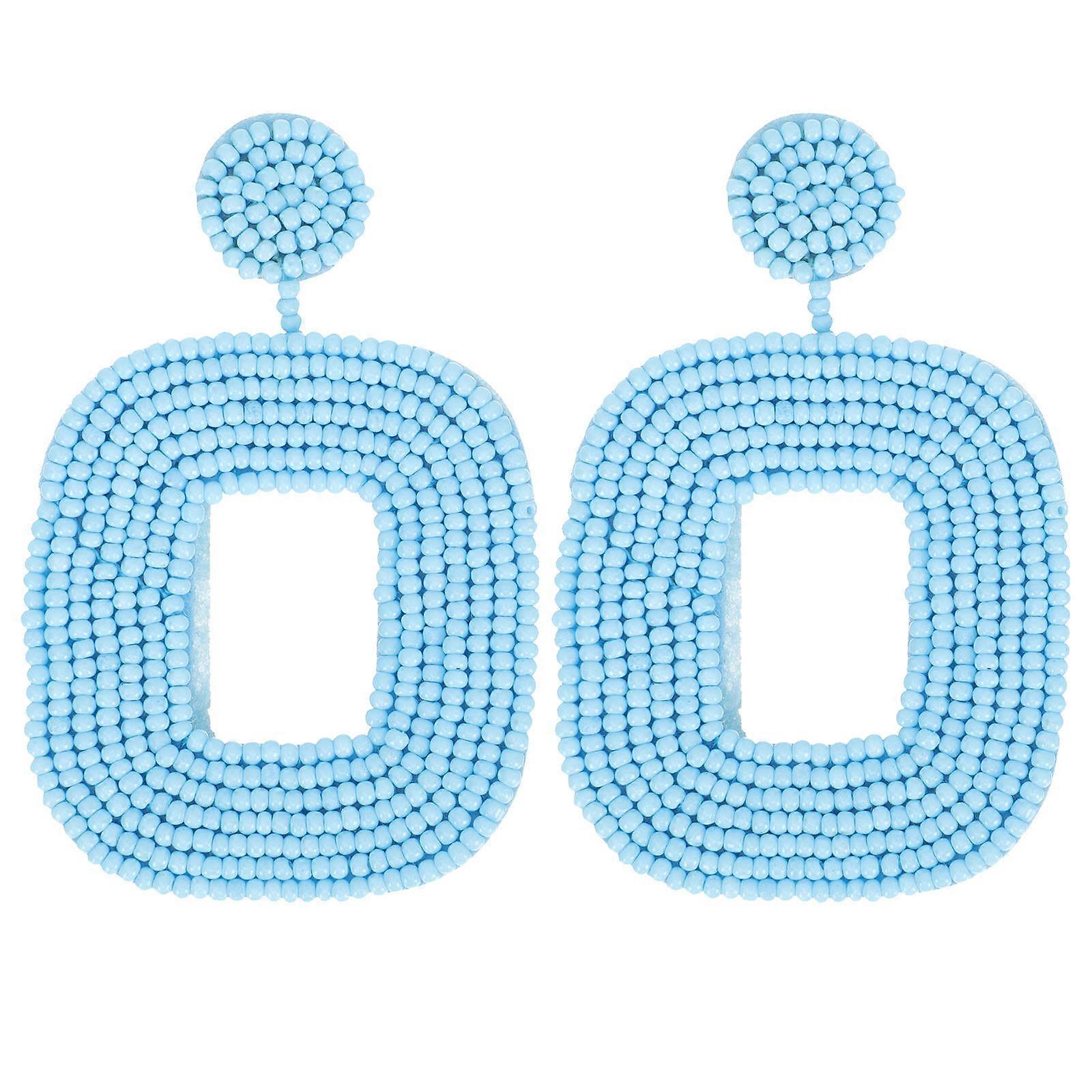 Beaded Ear Drop Geometric Square Earrings for Decoration 2Pairs