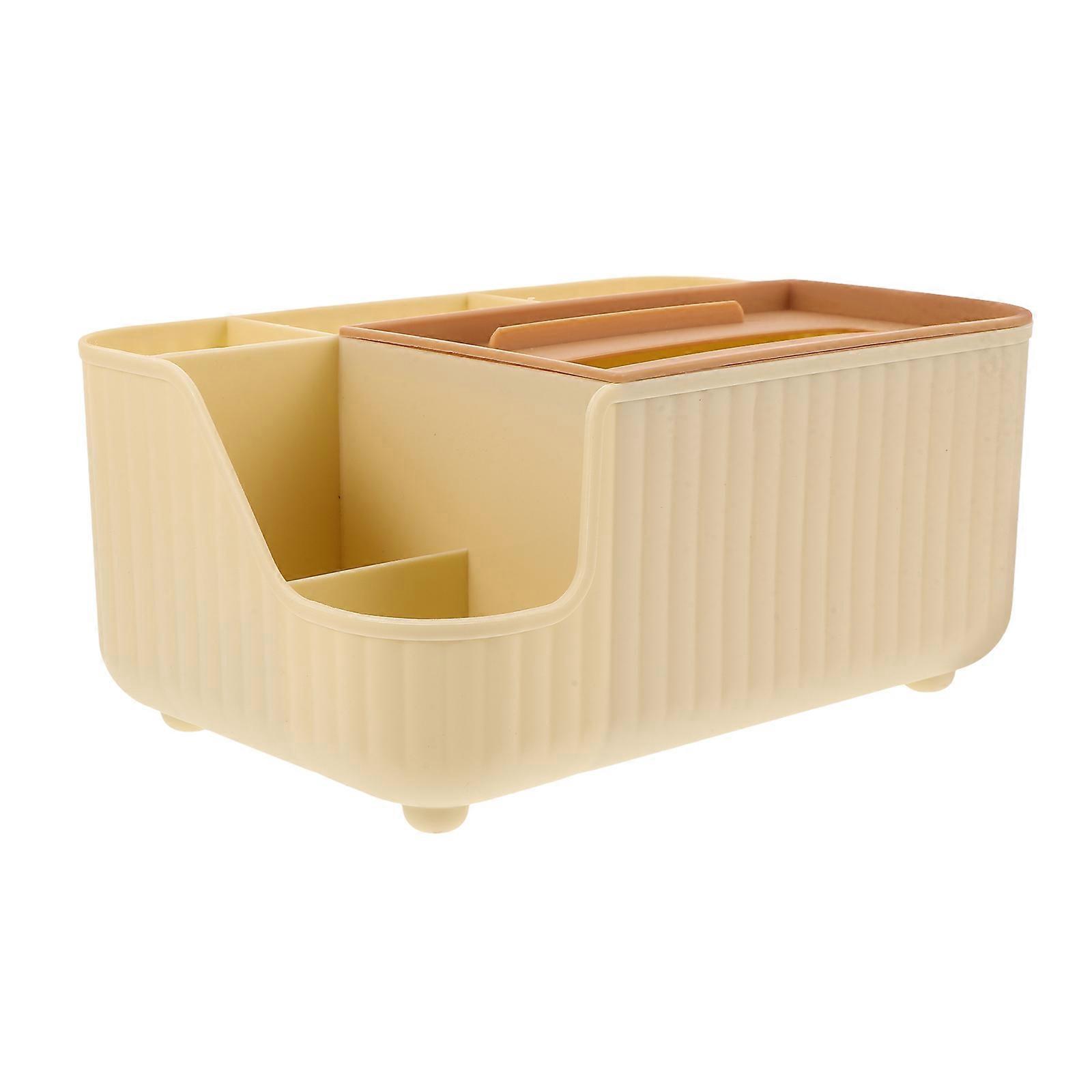 Multifunctional Tissue Holder Storage Box Plastic 2Pcs Beige for Desk