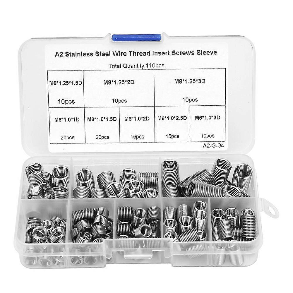 110pcs M6-M8/1D-3D Coiled Wire Thread Insert Stainless Steel Thread Screws Sleeve Set
