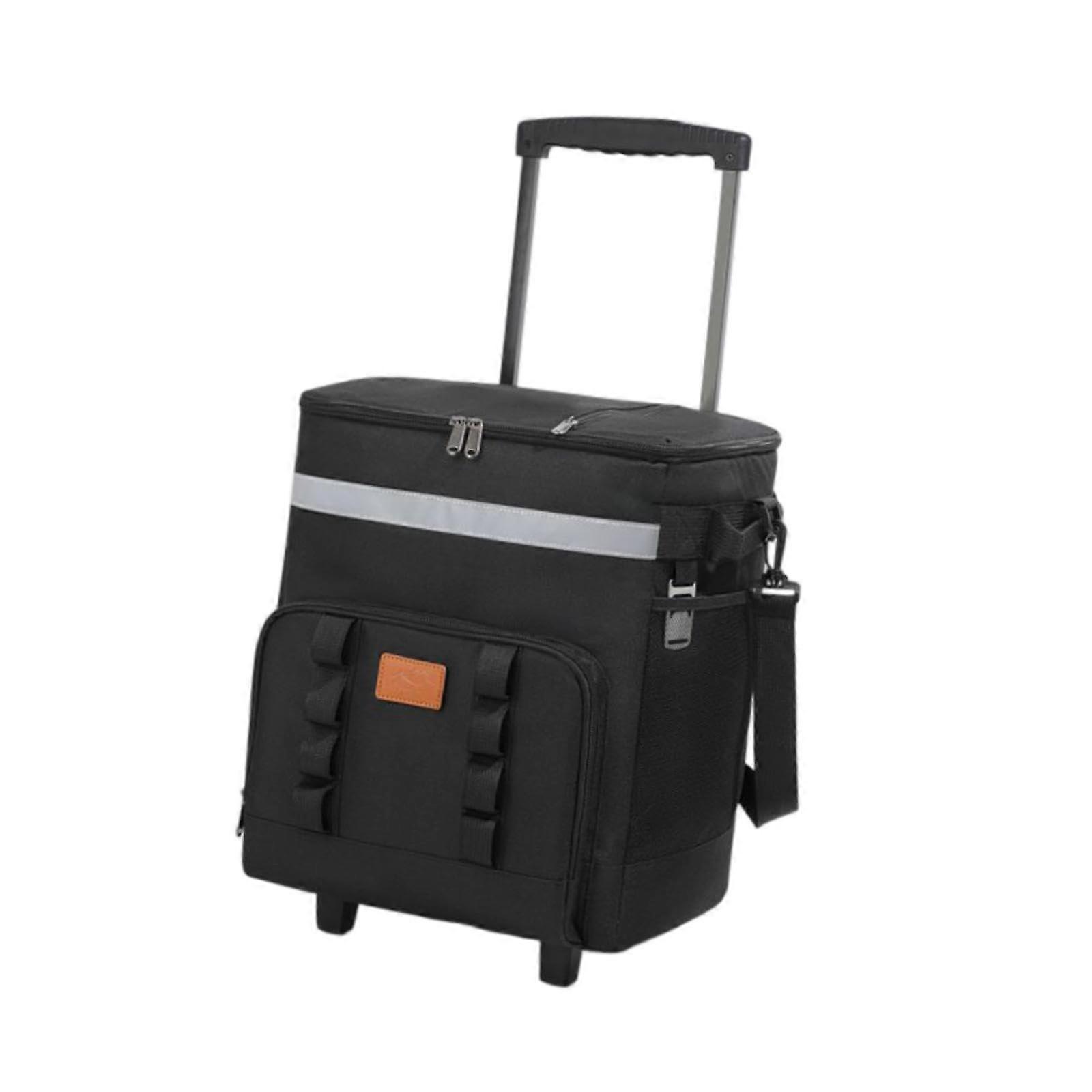 Portable Rolling Cooler Cart 35 L Capacity for Beach Camping Black with Wheels