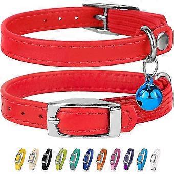 Leder Katzenhalsband, Katze Sicherheitshalsband mit elastischem Riemen, Kätzchenhalsband für Katze mit Glocke Schwarz Blau Rot Orange