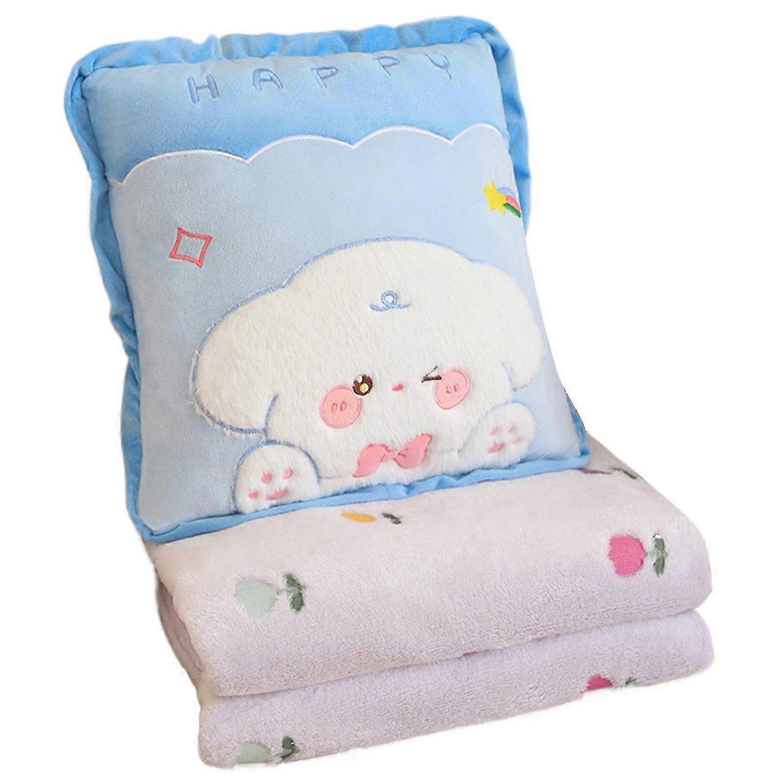 Convert Pillow Cushion to Blanket in Soft Fleece Comfortable Quilt For Relaxation and Travel Blue miao7