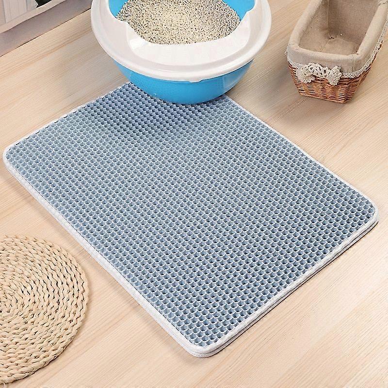 Cat Litter Mat Waterproof EVA Double Layer Cat Litter Trapping Pet Litter Box Mat Sandbox Clean Pad blue