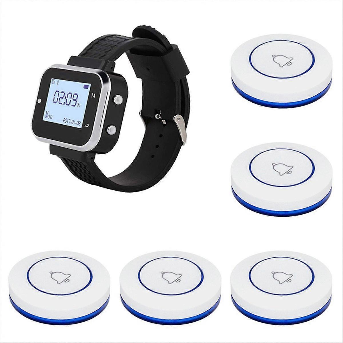 Wireless Calling System 5 Table Call Button Transmitters 1 Watch Pager, Restaurant Waiter Service Be