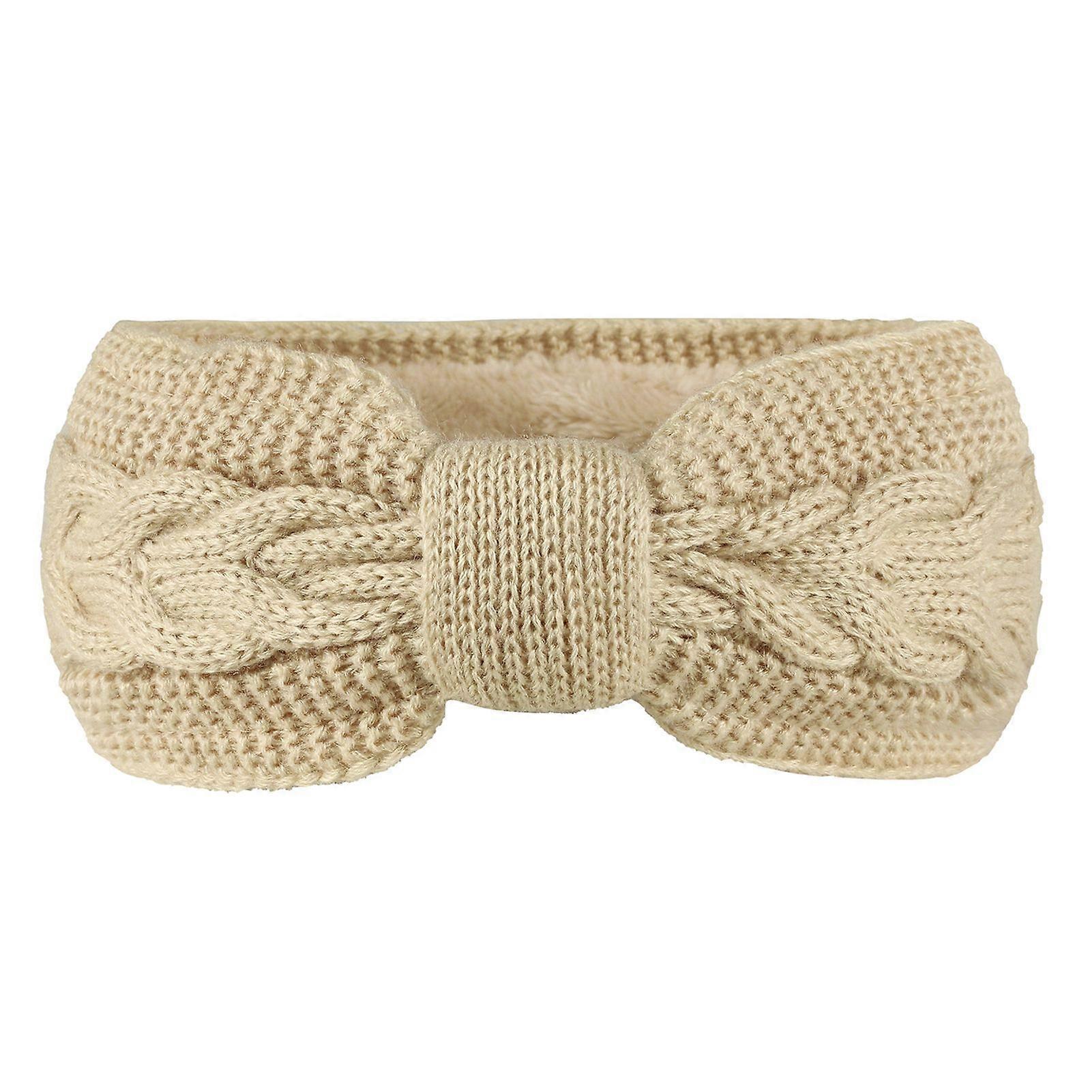 Knitting Headband Solid Color Twist Texture Bow Decoration Elastic Band Thickened Plush Lining Headband