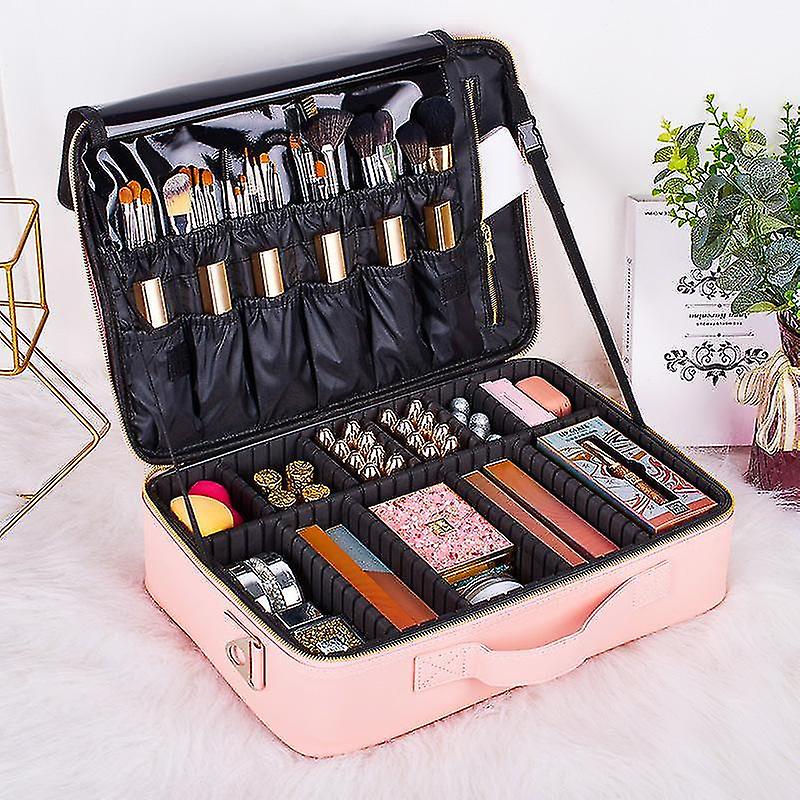 化粧品トイレタリーバッグダブルデッカートラベル収納パーティションメイクアップバッグピンクポータブル防水PU大容量