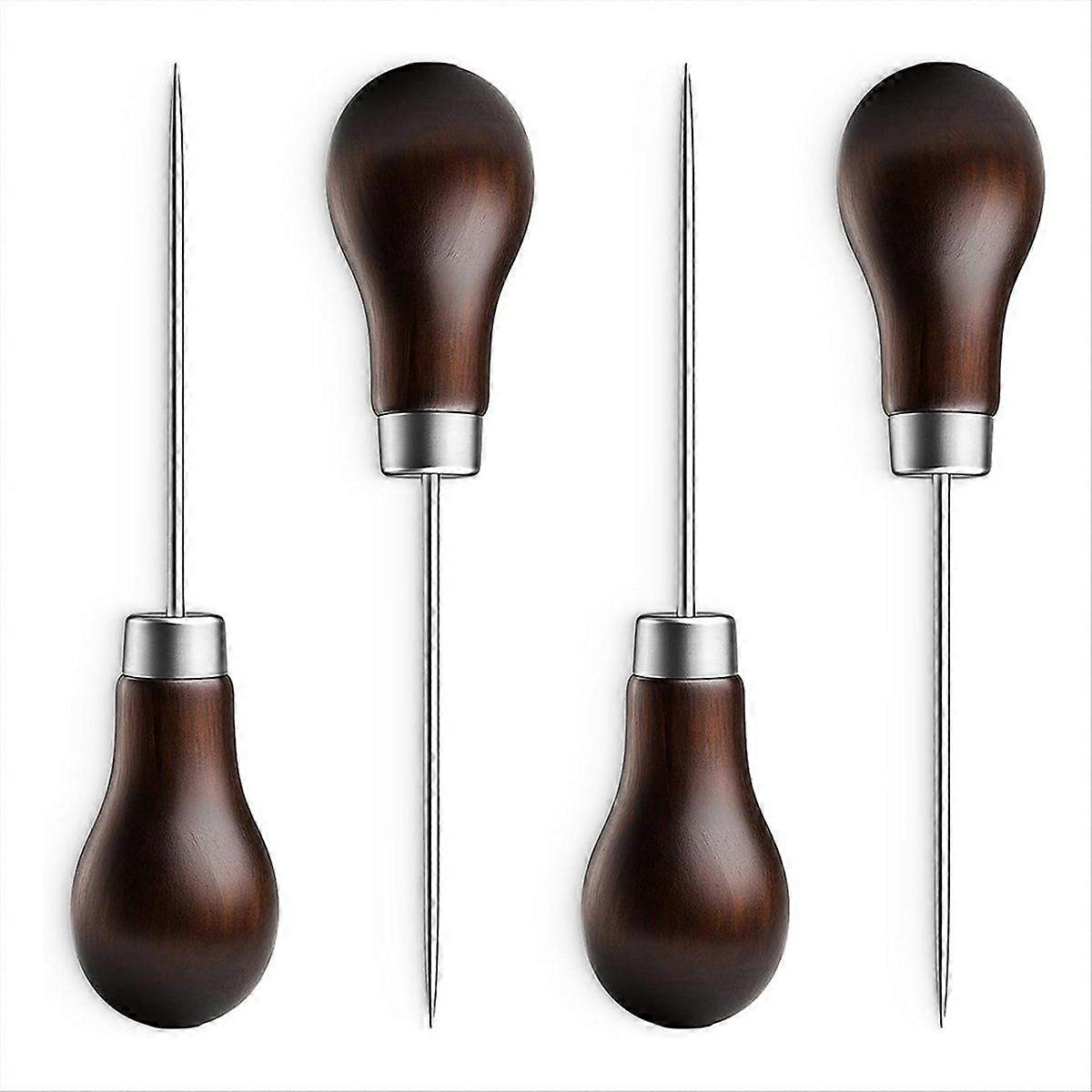 4 Pcs Scratch Awl Tool Leather Awl Punch Tool Gourd Shape Wooden Handle Scratch Awls Tools Tailors