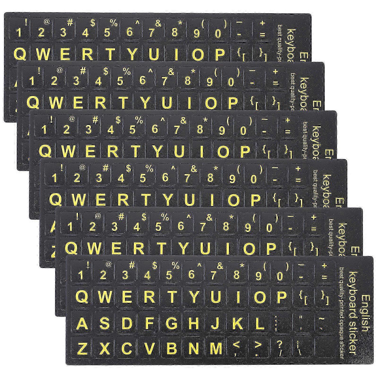 Yellow Bold Letters English Keyboard Stickers   6 Sheets, Matte Finish, Easy Application, Universal Laptop & Computer Keyboard Accessory for