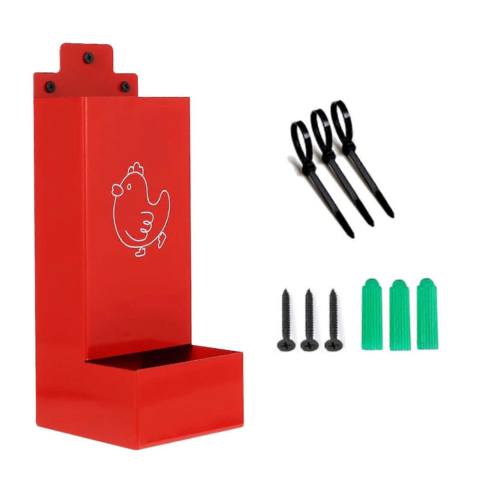 Iron Automatic Bird Feeder Hanging Mounted Design Grit Oyster Shell Feeding Dispenser For Chicken Poultry Coops Use  Red