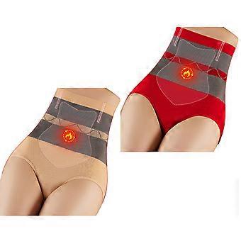 2 Piece High Waist Abdomen Control Butt Lifting Underwear Invisible Design Breathable Nylon Panties Briefs For Women  Red skin color XL