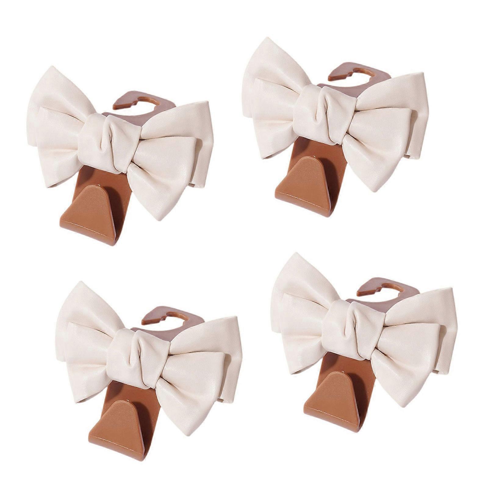 Multipurpose Auto Headrest Hook 4pcs Set Bowknot Practical Car Interior Organizers for Bag Storage Space Optimization  Brown white
