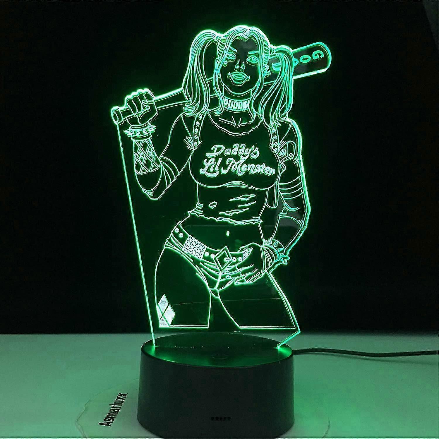 Wekity 3D Led Illusion Lamp, Night Light 16 Colors Dimmable USB Powered Touch Control with Remote Harley Quinn