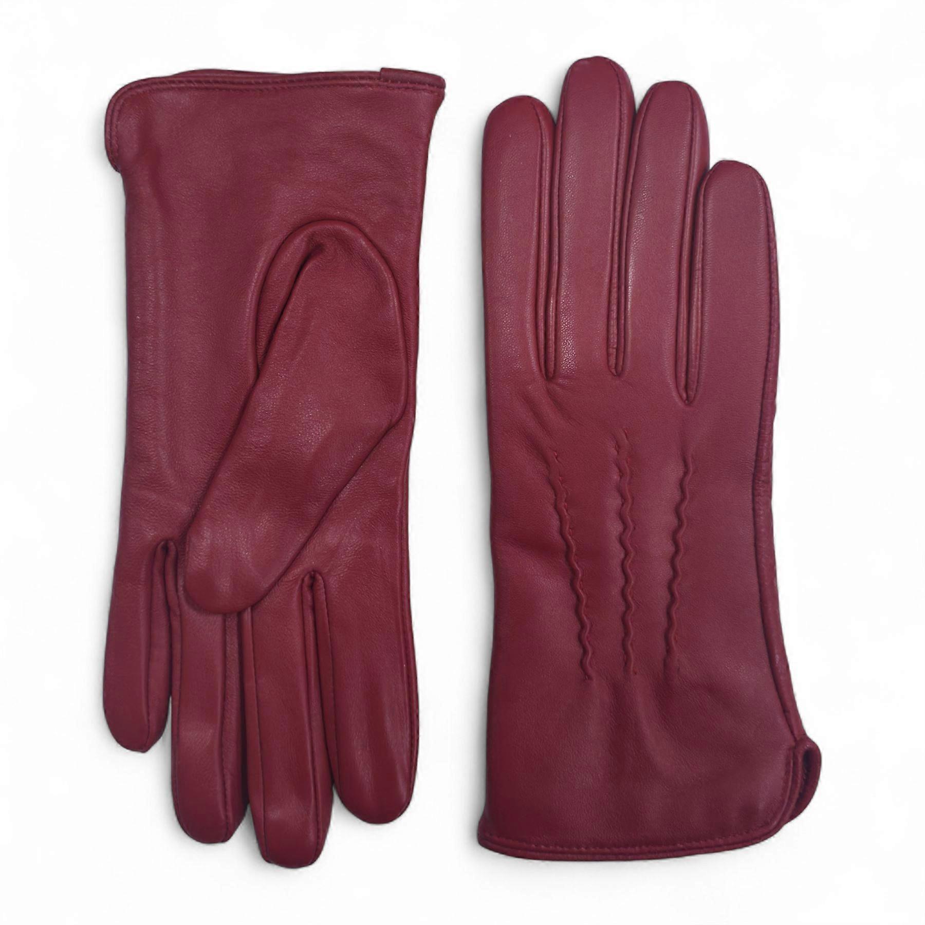 Ladies Womens Red Italian Leather Soft Wool Lining Winter Stitch Line Design Driving Gloves
