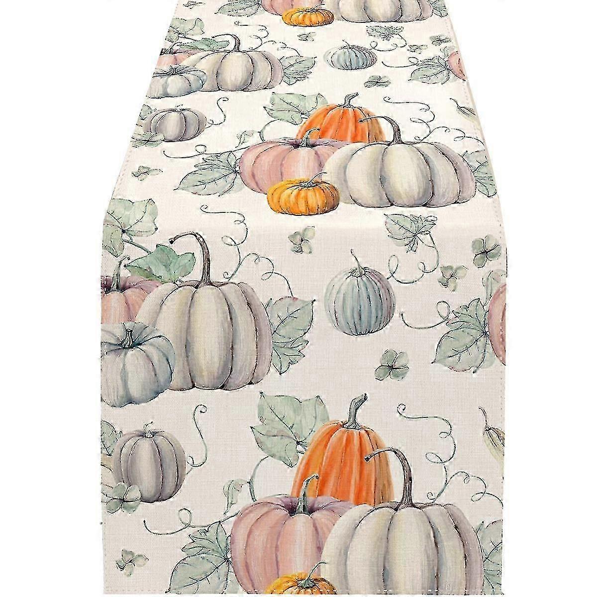 Fall Gray Pumpkin Table Runner, Autumn Thanksgiving Table Runners For Kitchen Dining Coffee Or Indo
