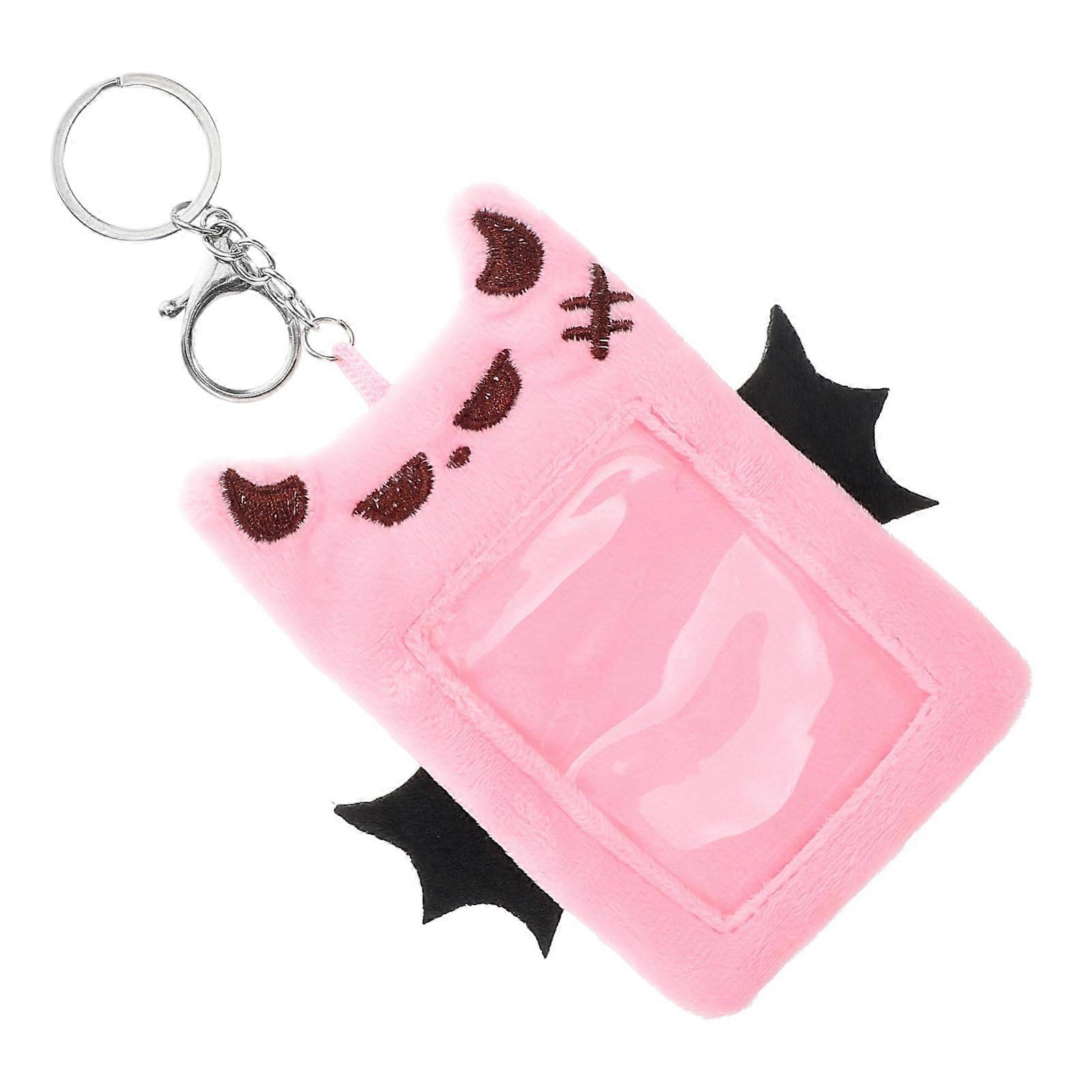 Plush Photocard Holder Keychain with Winged Devil Design for Idol Cards and Scratch Protection