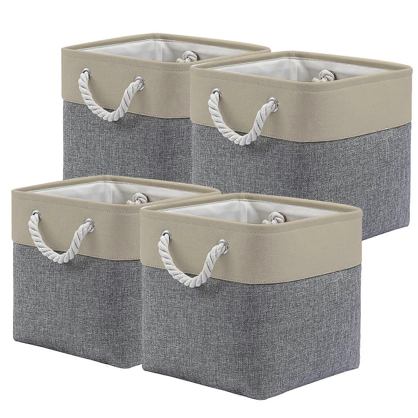 Pack of 4 Fabric Baskets for Towels and Toy Foldable Box Cube Storage Container with Rope Handle Toy Organization Bins Multicolor