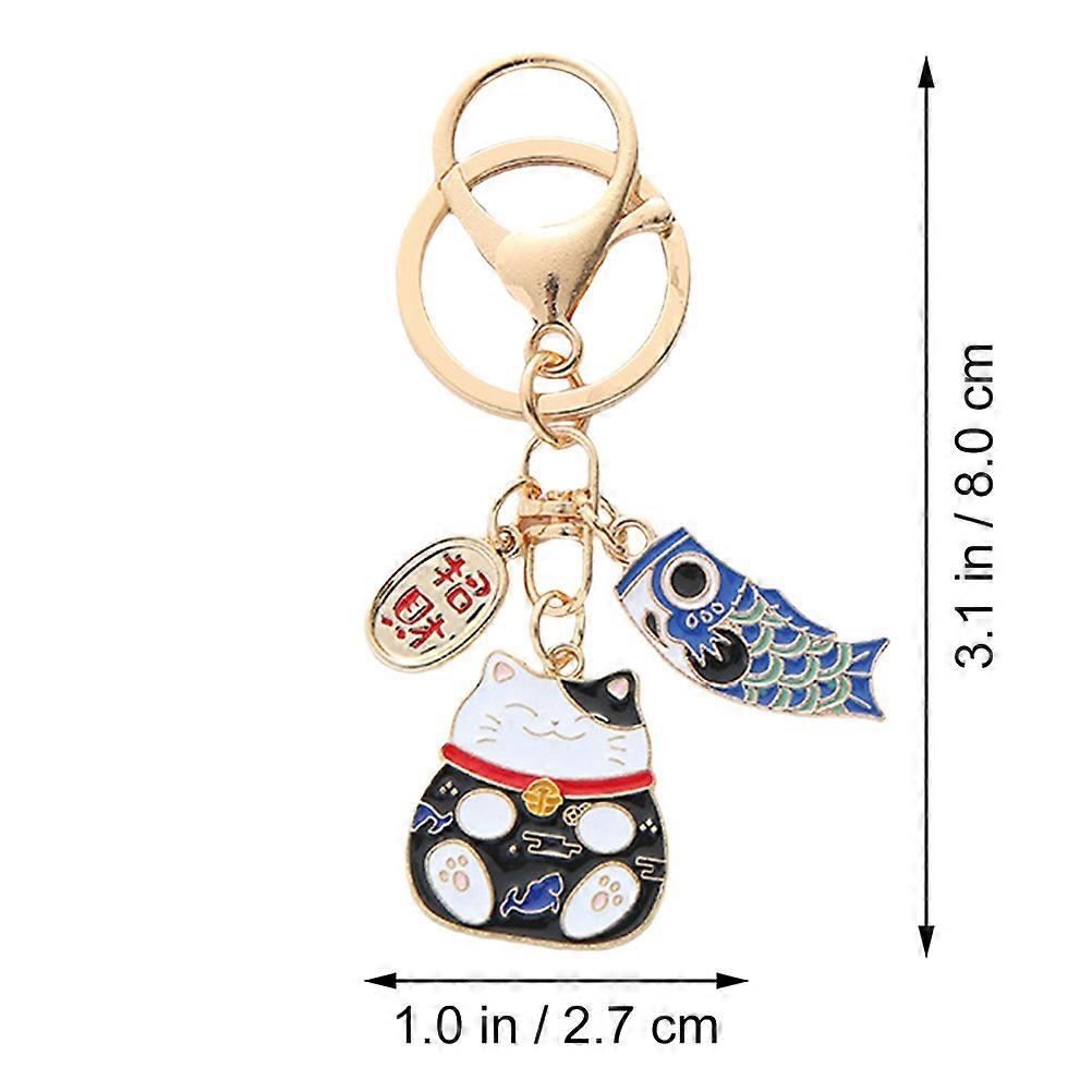 Japanese Cat Keychain 3Pcs Assorted Color Cat Shape Key Rings Everyday Use Decoration