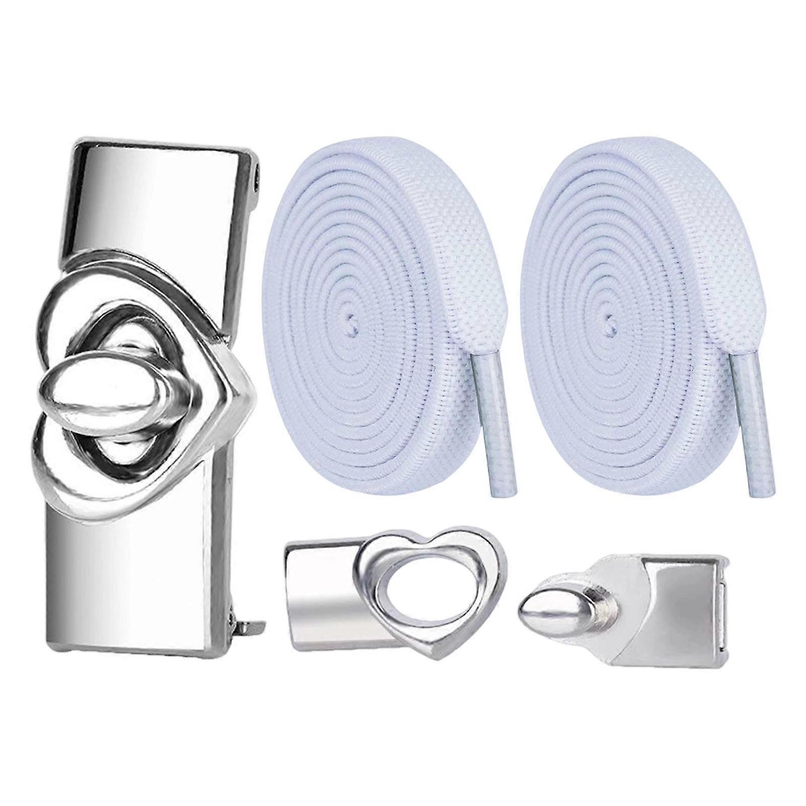 Quick Install Stretchable No Tie Shoelaces with Heart Shape Alloy Clasp Secures Fit For Running Shoes Adults Kids  White