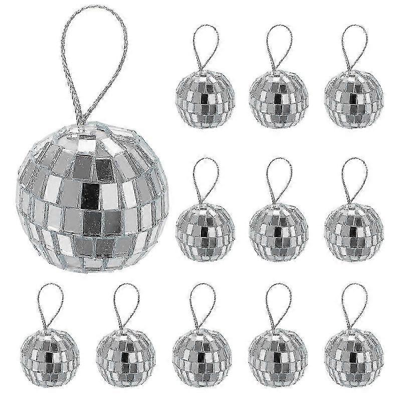 Silver Disco Hanging Balls - 12 Pcs Glass Mirror Decorations