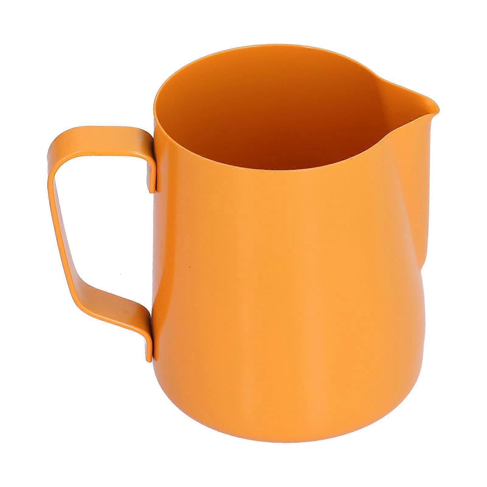 Milk Frothing Pitcher 400ml Stainless Steel Jug with PTFE Coating for Latte Art Coffee Orange