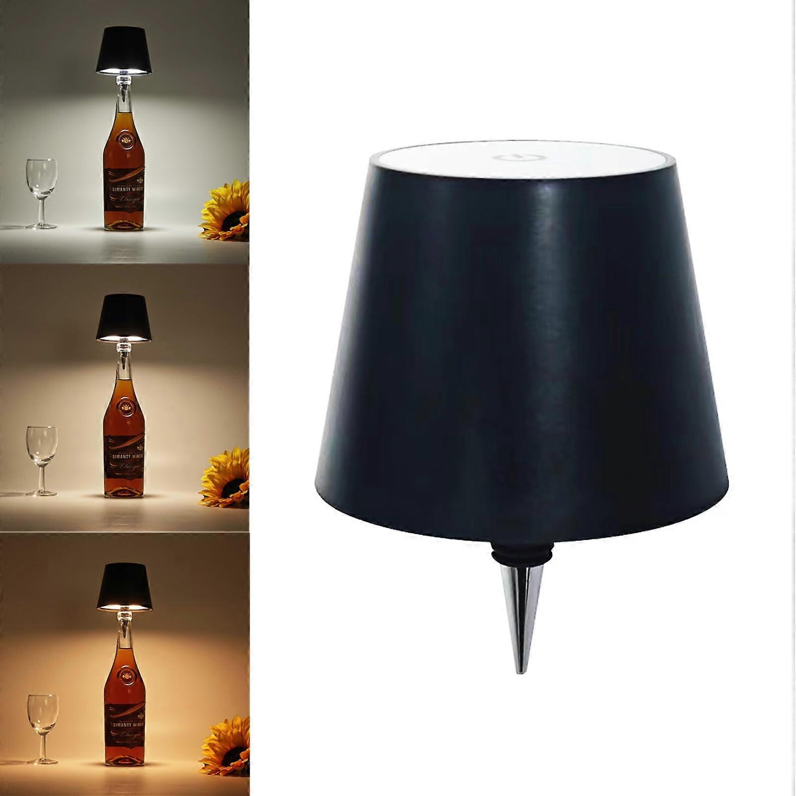 Wireless Bottle Light with Touch Control Dimming, 3 Color Rechargeable LED Wine Bottle Lamp Black