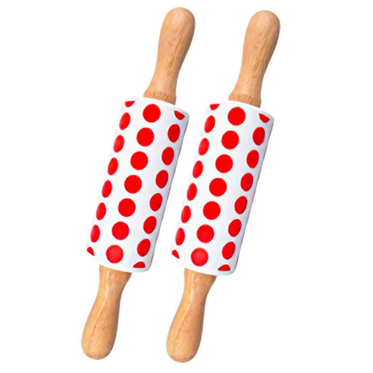 2pcs Silicone Rolling Pin Nonstick Dough Roller with Wooden Handles for Baking Pastry Cookie
