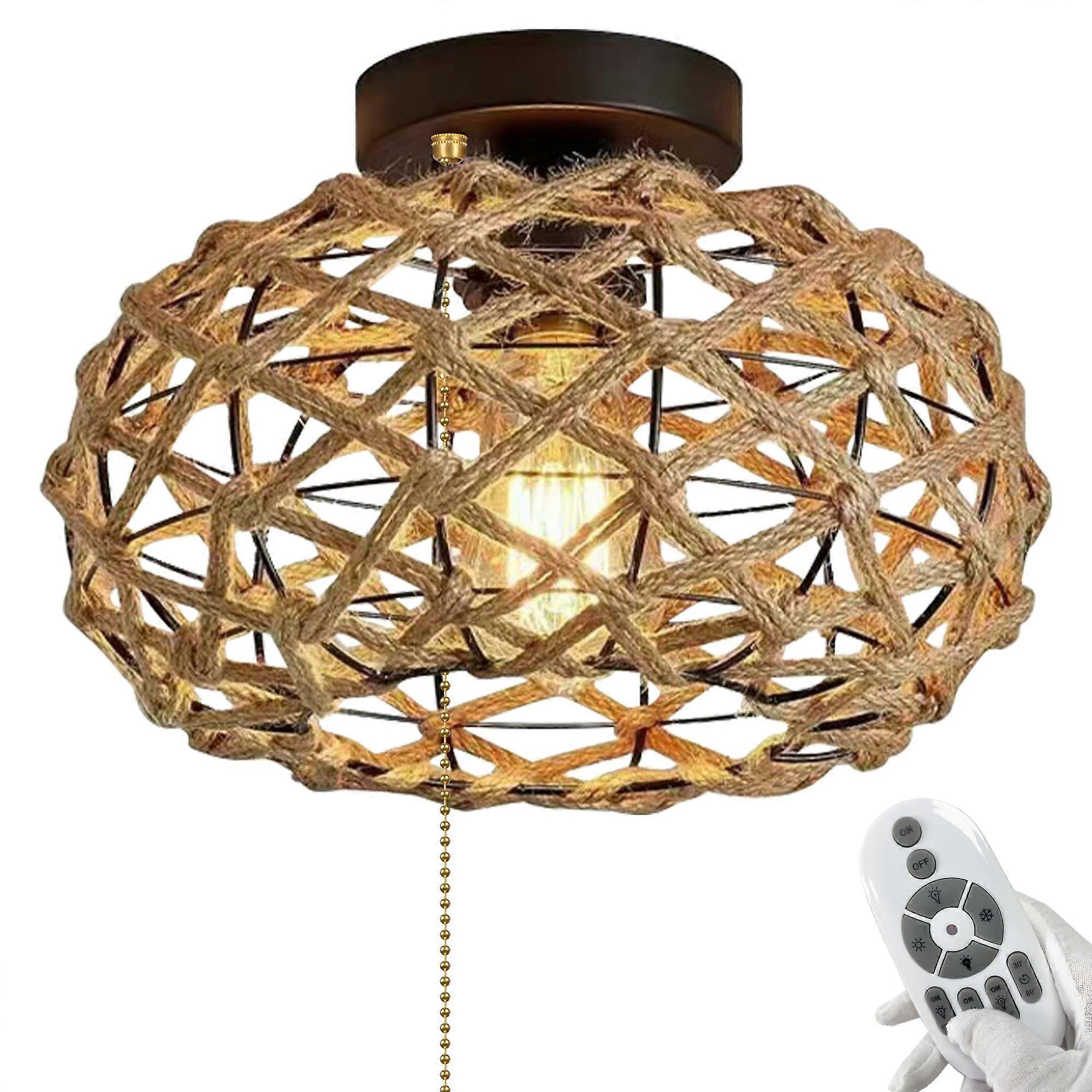 12V RV Rattan Wall Light with Zipper Switch, Remote Dimmable LED, Natural Woven Dome Shade
