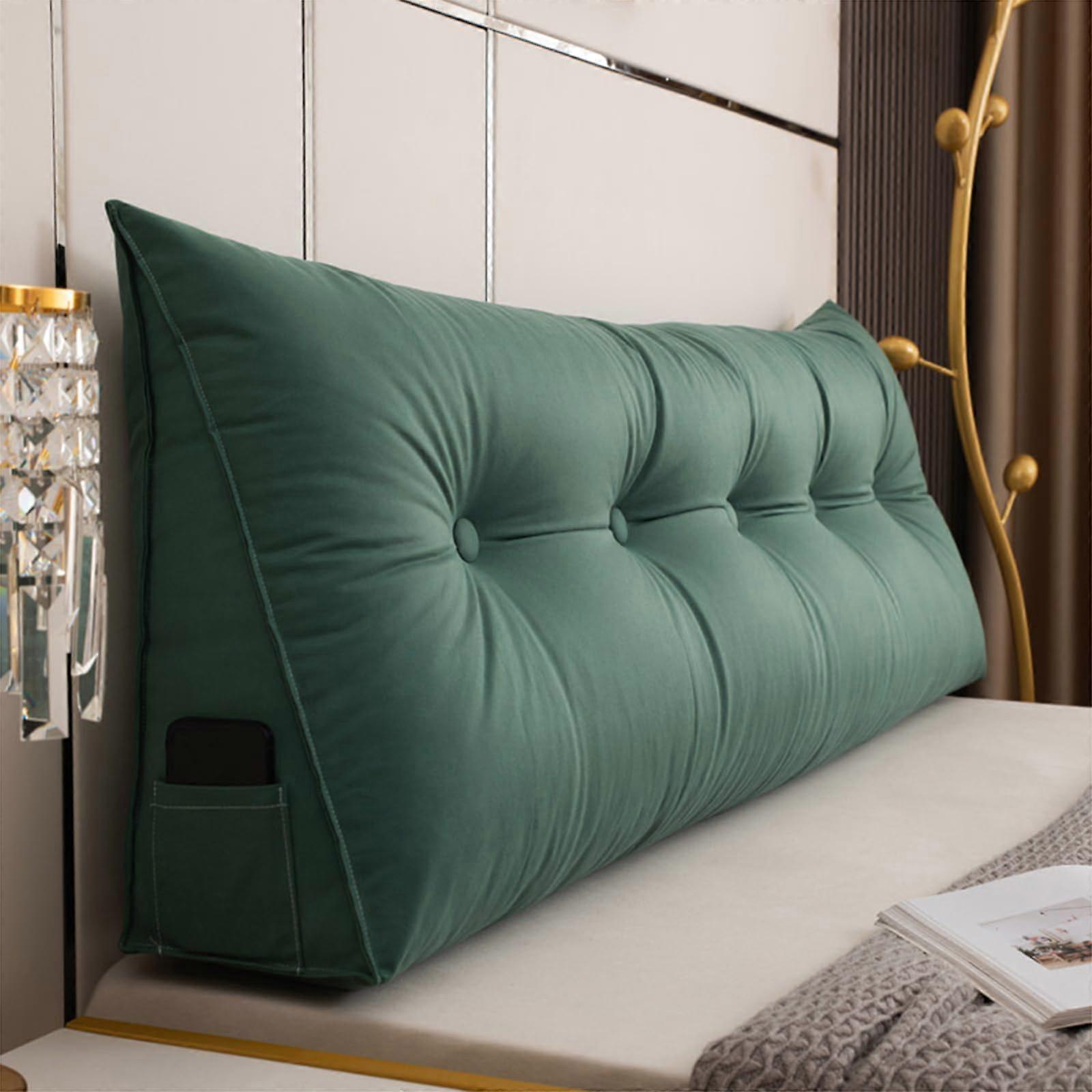 Dark Green Headboard Pillow with Ergonomic Back Support, Wedge Reading Cushion for Double Bed