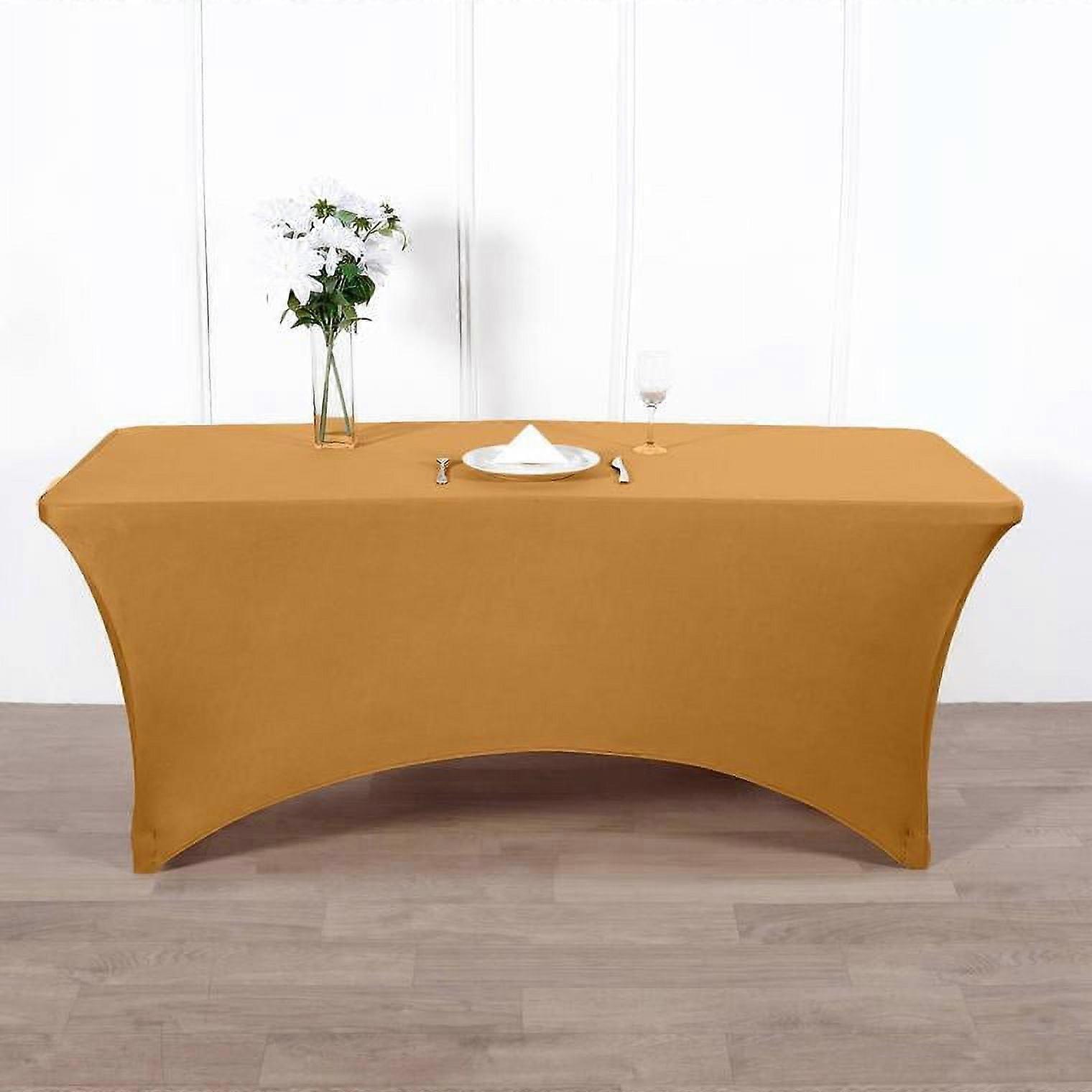 BalsaCircle 8 Feet Rectangular Spandex Fitted Party Wedding Tablecloth Gold