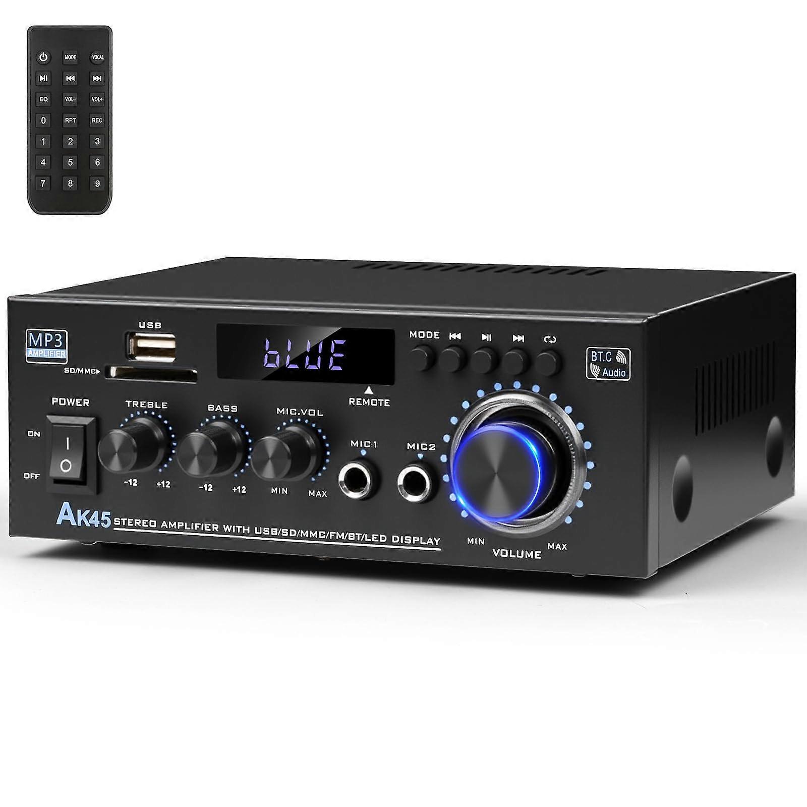 400W Bluetooth 5.0 Stereo Amplifier with USB SD FM Radio, 2 Channel Wireless Home Audio Receiver
