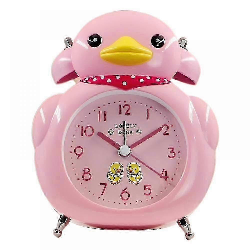 منبه بطة صفراء صغيرة كرتون لغرف النوم ، ساعة مكتب طلاب للأطفال ، ديكور المنزل الوردي