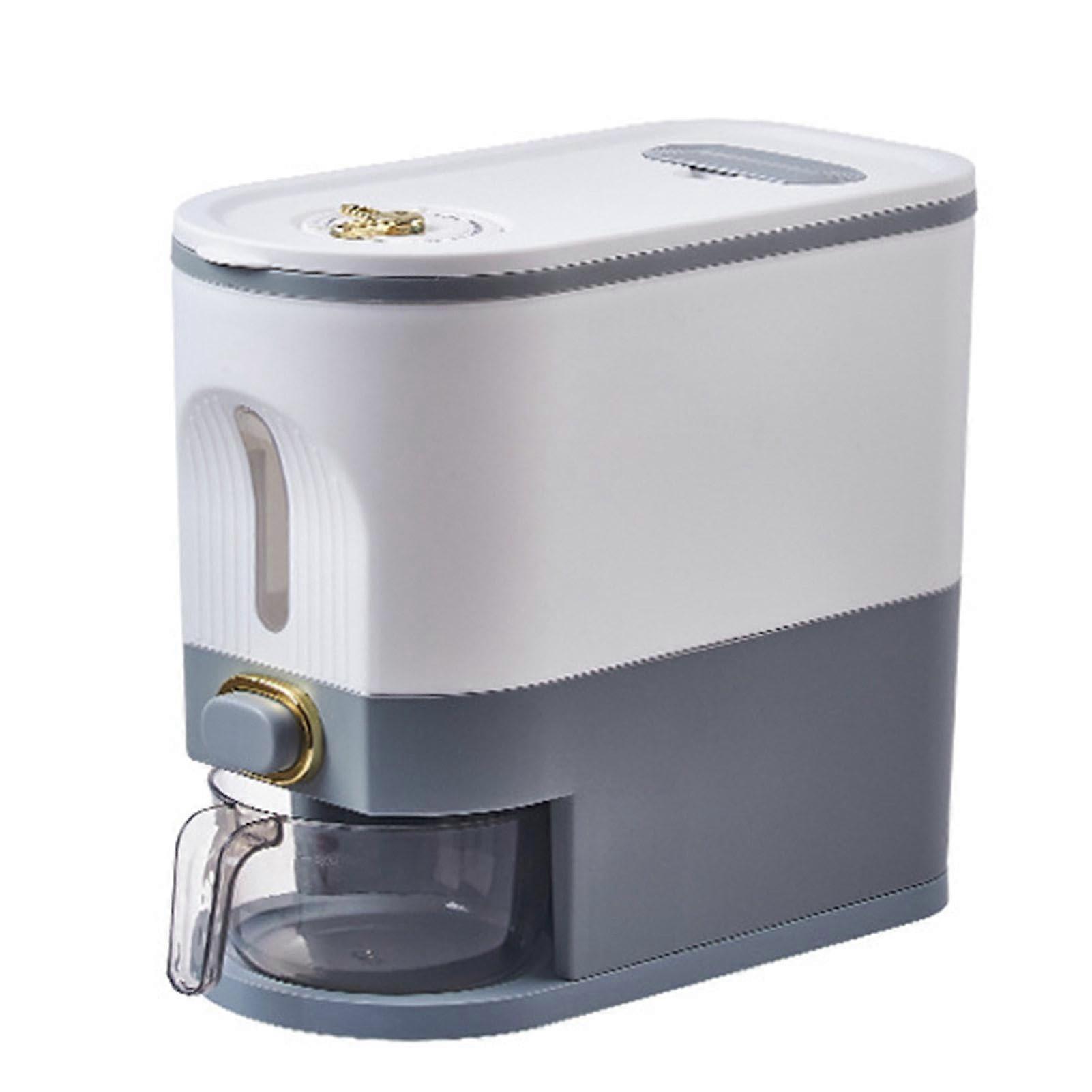 Sealable Rice Dispenser with Measuring Cup, Large Grain Storage Container with Freshness Lid, Gray